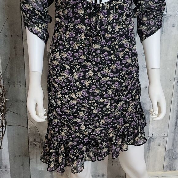 Nwot Astr Sweetheart Cutout Dress In Black-purple Ditsy - Picture 4 of 12